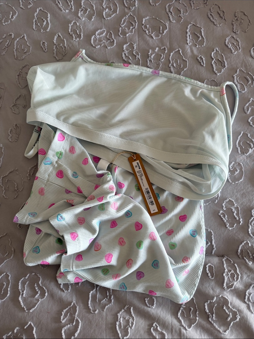 SKIMS Soft Lounge Scoop Onesie Cloud Candy Heart Print Ribbed Romper Size M NWT - Picture 6 of 6